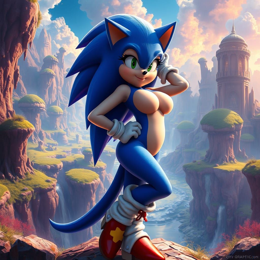 Curvaceous Fantasy Sonic Concept Art in Vibrant Unreal Engin...
