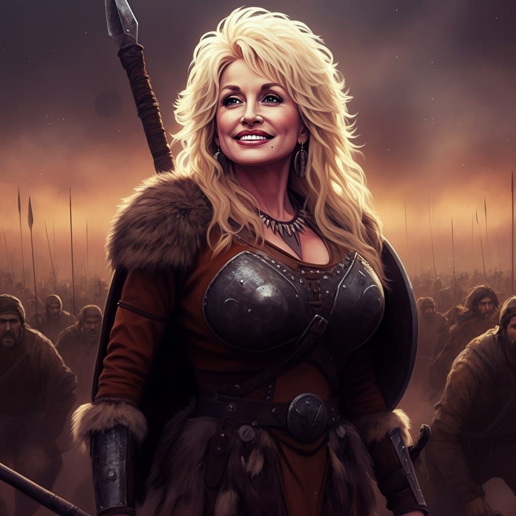 Dolly Parton as Barbarian Warrior in Impressionistic Oil Pai...