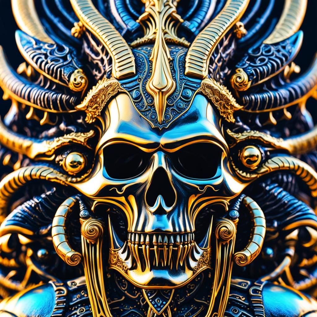 Ornate Golden Trident in Psychedelic Art Style