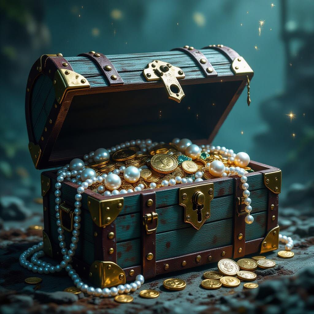 Barnacle-Encrusted Treasure Chest with Glittering Jewels