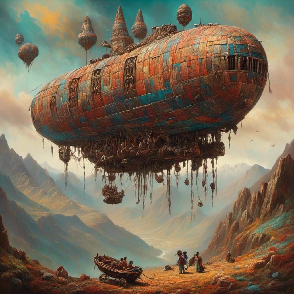 Incan Era: Space Vehicle Landing in Andes, Surreal Art