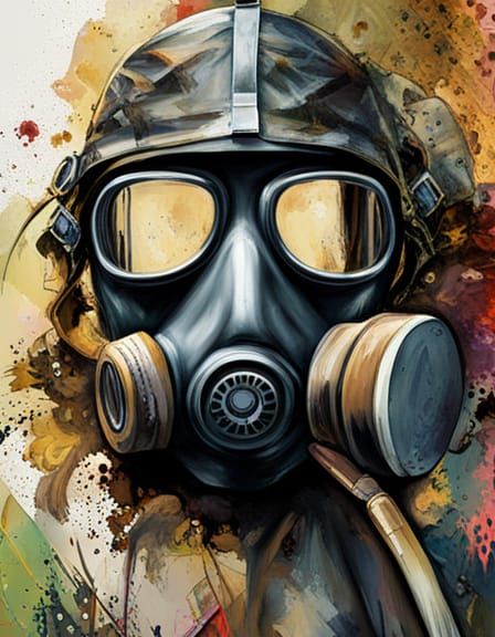 SAS Gas Mask in Gouache Impressionist Style