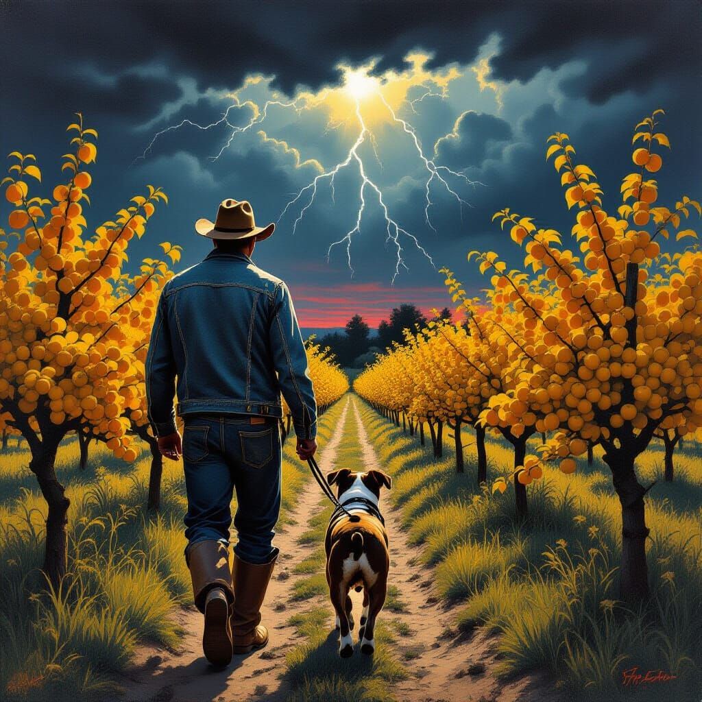 Plum Orchard Walk in Andrew Wyeth Style