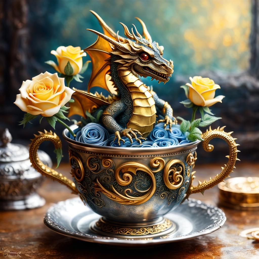 Mechanical Dragon in Oil Cup, Ethereal Quilling Art