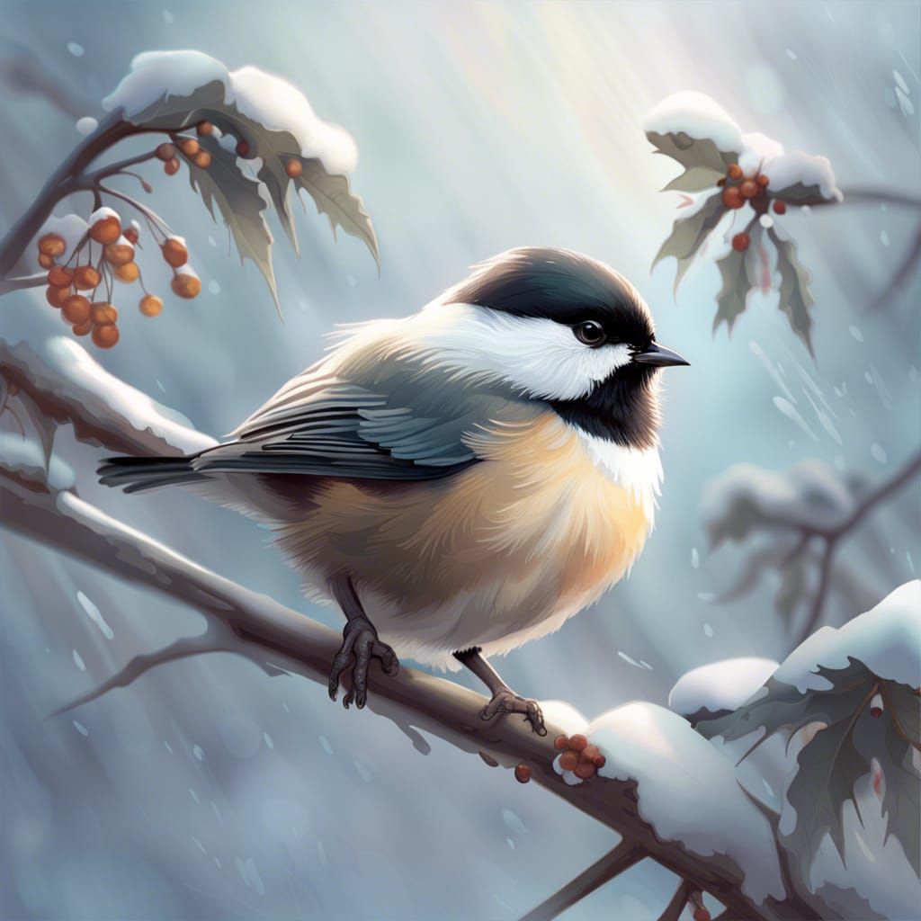 Fluffy Chickadee Portrait in Hyperdetailed Style