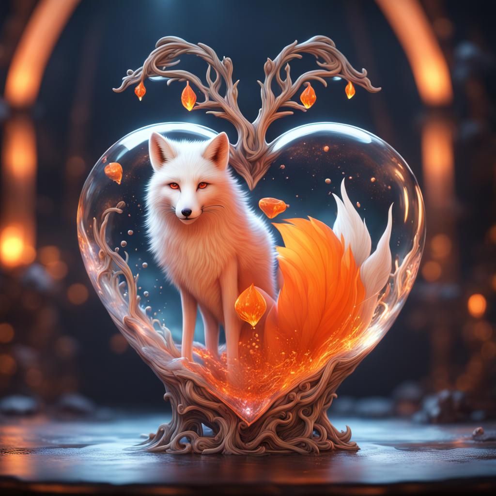 Heart Glass with White Foxes: Detailed Matte Painting