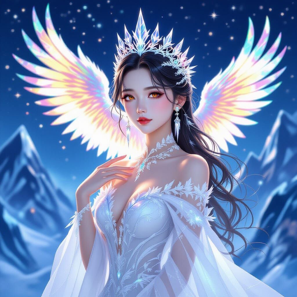 Icy Queen with Phoenix in Anime Style