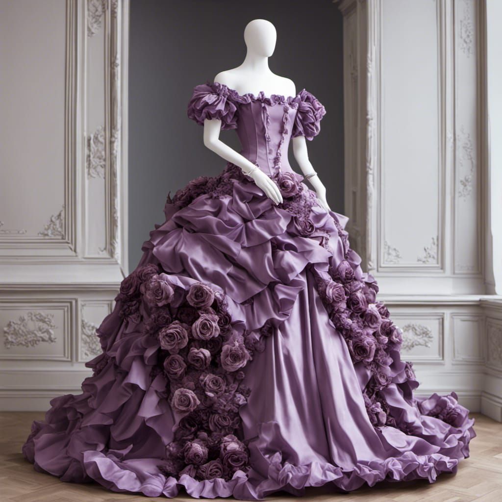 Purple Rococo Dress with Roses and Ruffles