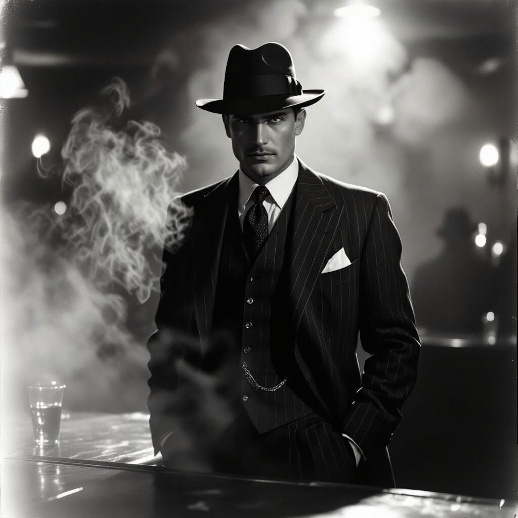 1930s Mobster in Moody Speakeasy
