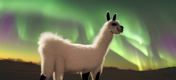 Electric Llama Under Aurora: Studio Ghibli Style
