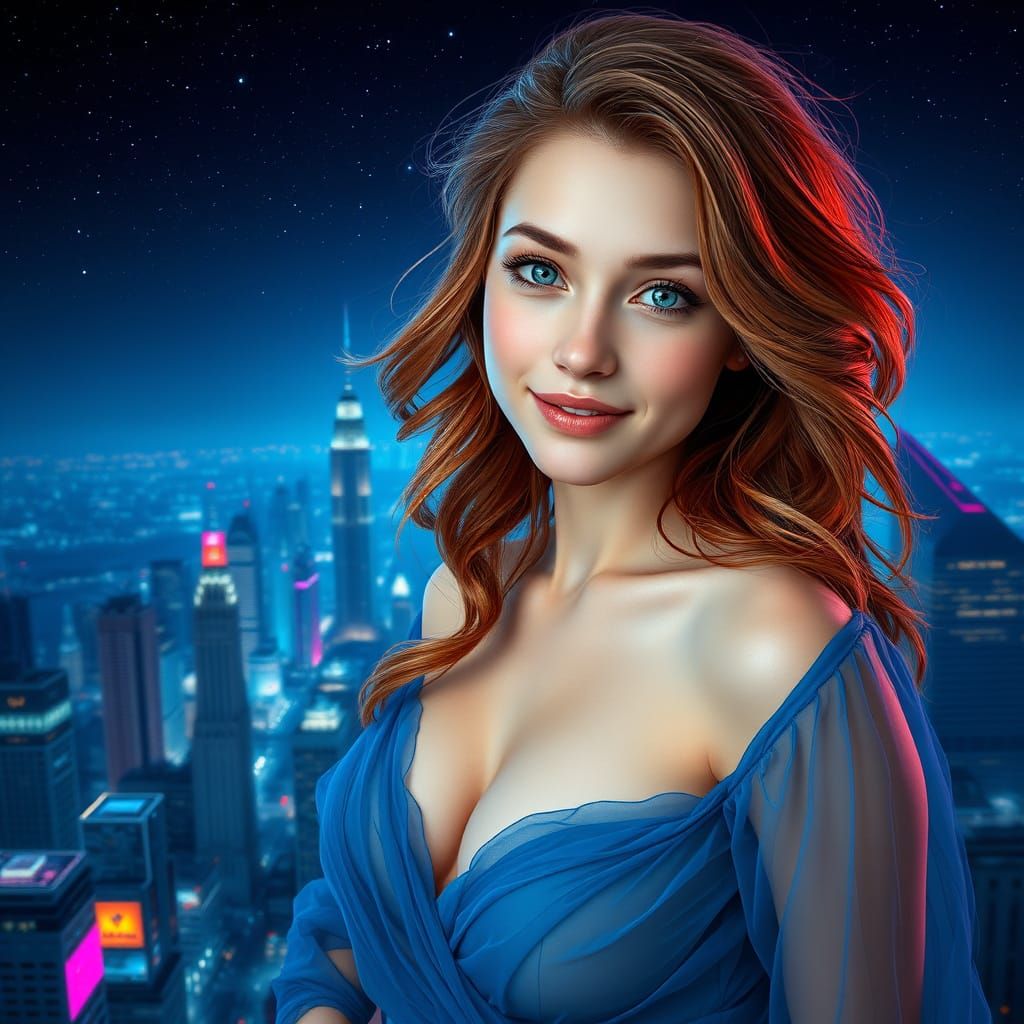 Cyberpunk Goddess in Vibrant Blue