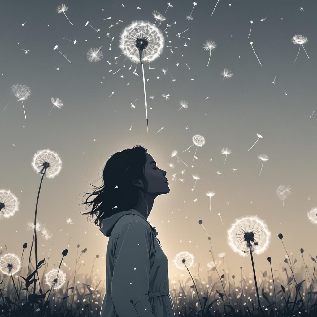 Girl in Dandelion Field: Impressionist Digital Painting