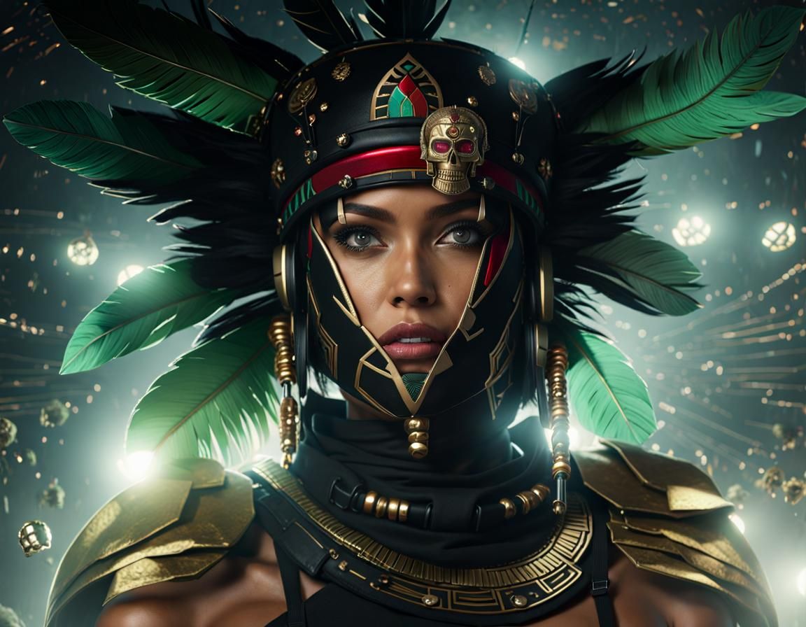 Aztec Woman in Cyberpunk Armor with Halo