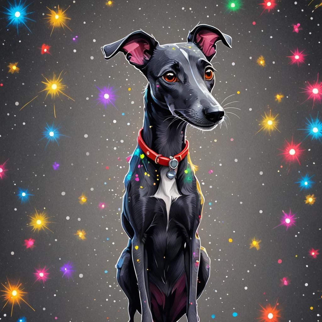 Cute Disney Style Whippet with Colorful Splashes