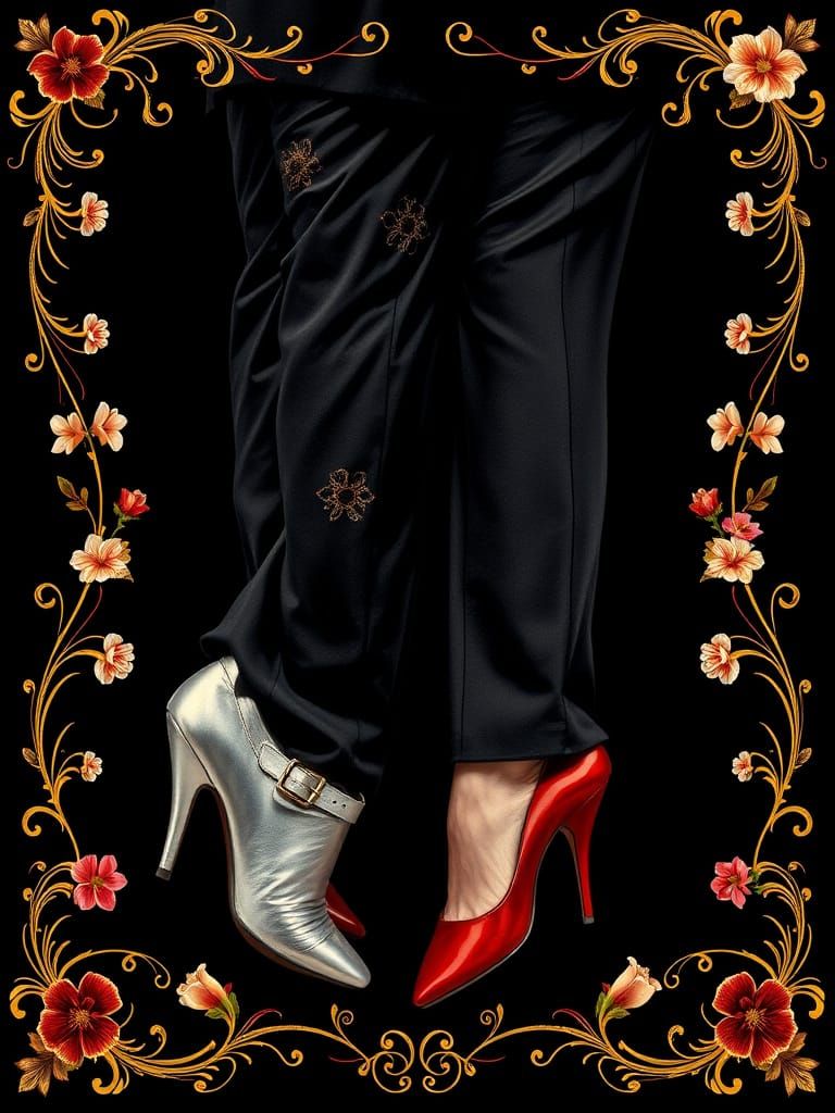 Dramatic Tango Dancers in Filete Porteño Style