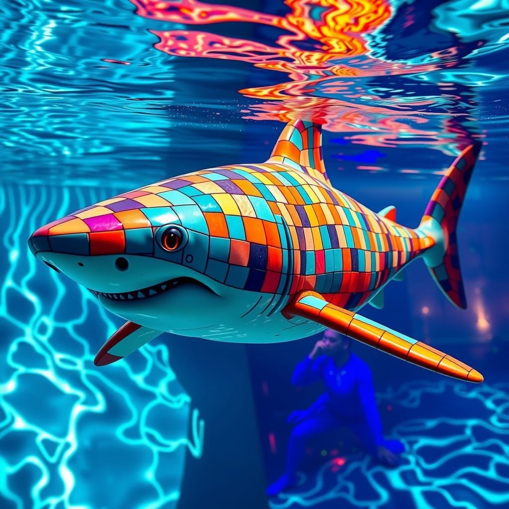 Ceramic Tile Shark Swims in Public Pool