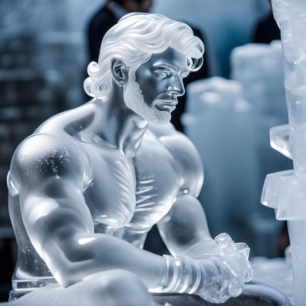 Intricate Ice Sculpture of a Handsome Man