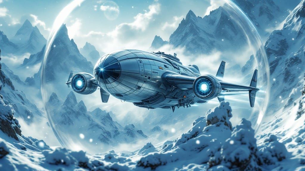 Starship in a protective energy bubble