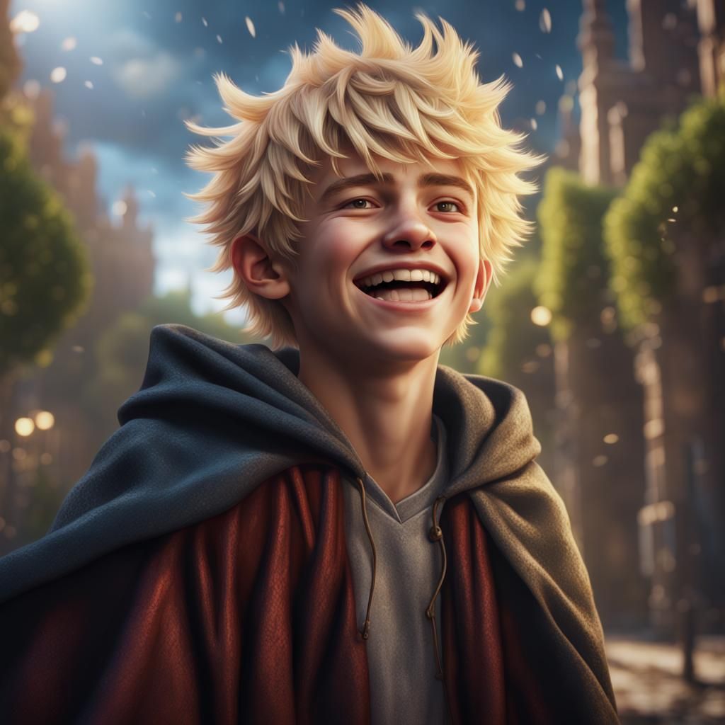 Laughing Teenager in Cloak Fantasy Concept Art