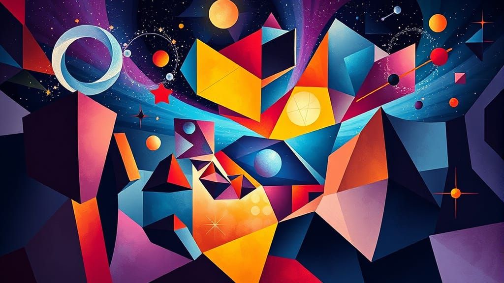 Surreal Neon Dreamscape in Abstract Cubism Style