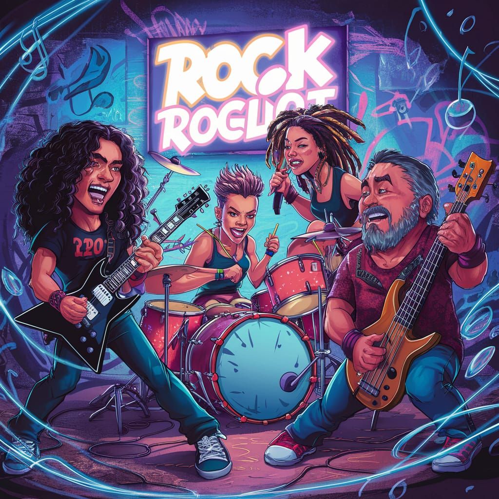 Cartoon Rock Band Magazine Cover Art