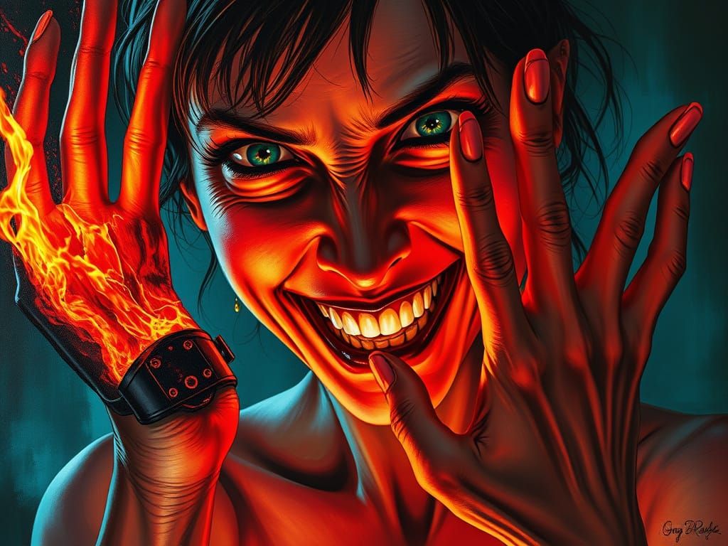 Dark Academia Woman with Sinister Smile in Contrasting Color...