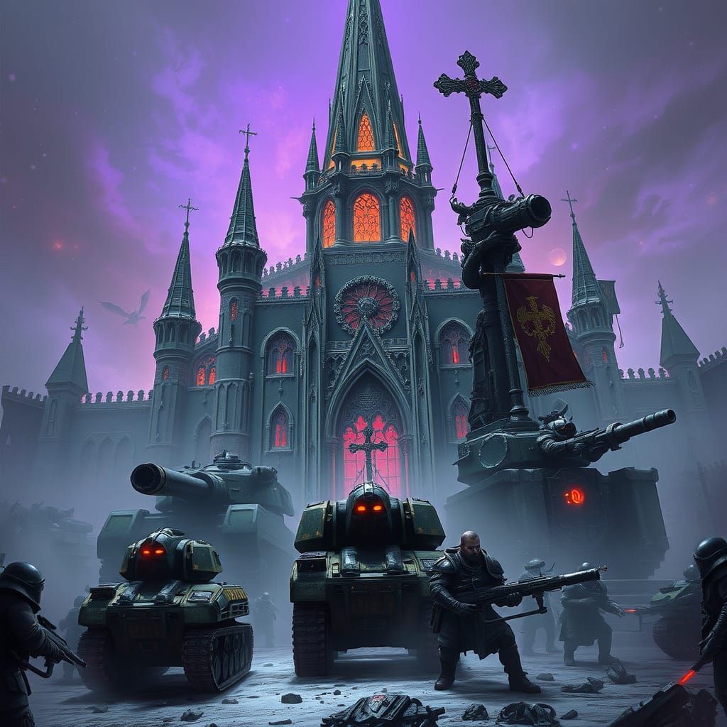 Armored Battalion Siege in Gothic Dark Fantasy Style