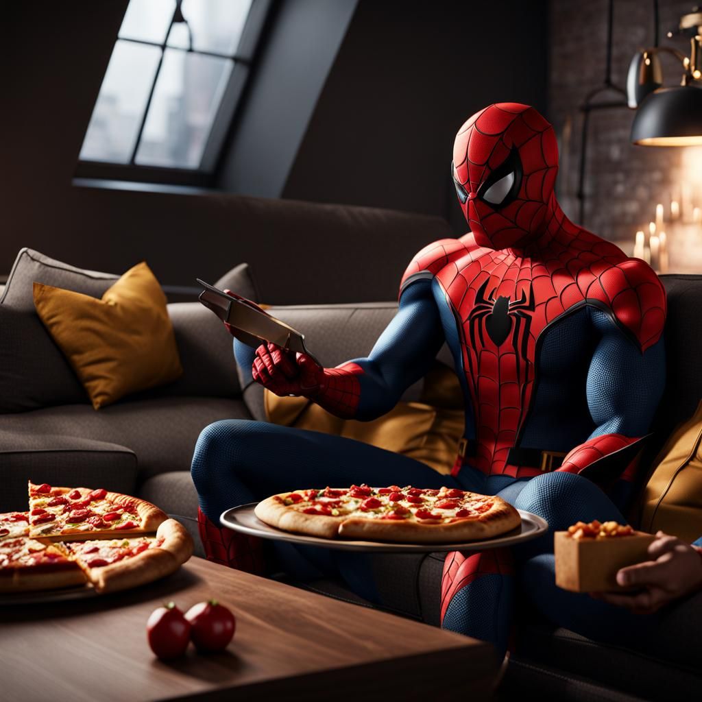 Spider-Man and Batman Eating Pizza: 3D Game Cinematic