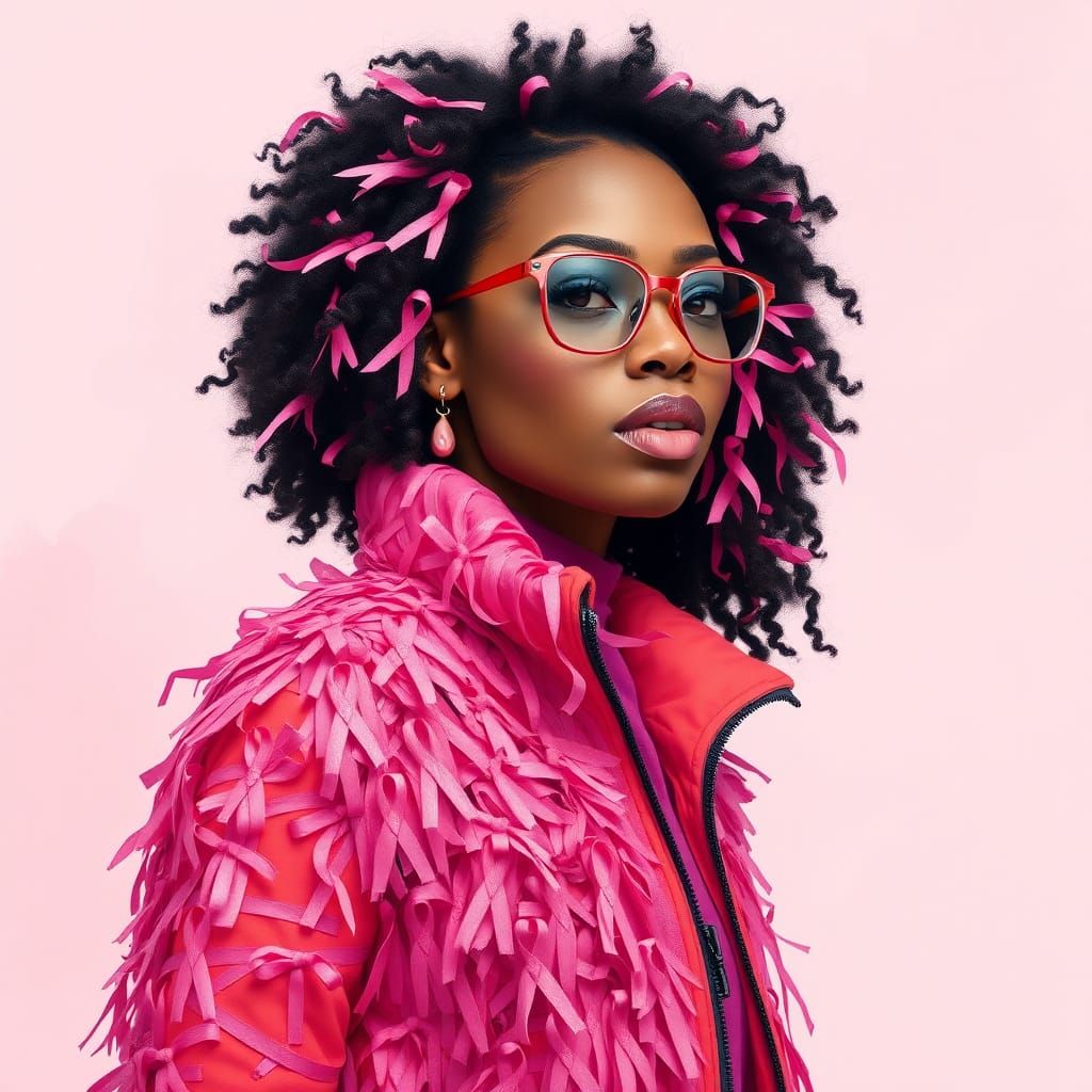 Woman in Pink Ribbon Jacket, Digital Art Style