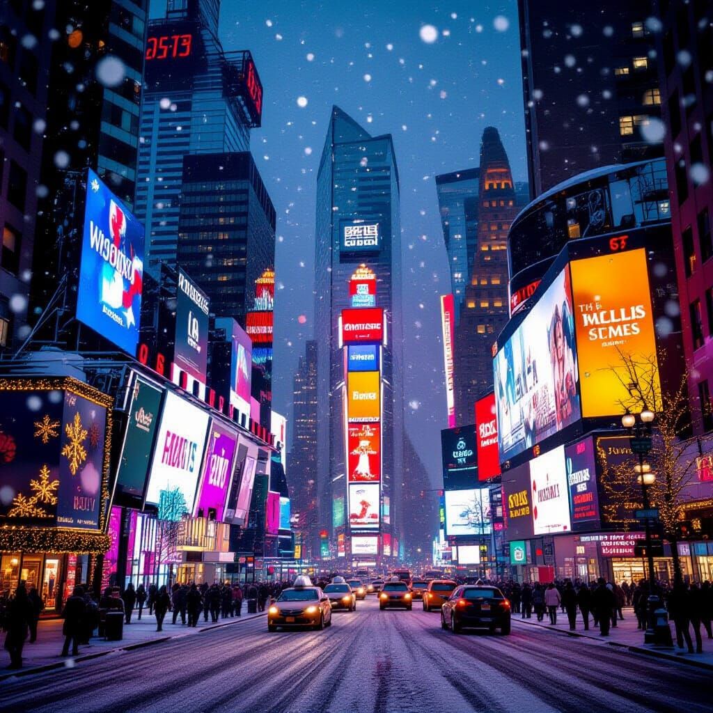 Times Square Christmas Blizzard in Hyperrealistic Style