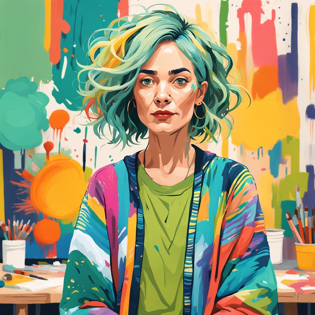Art Teacher Portrait in Expressive Digital Painting Style