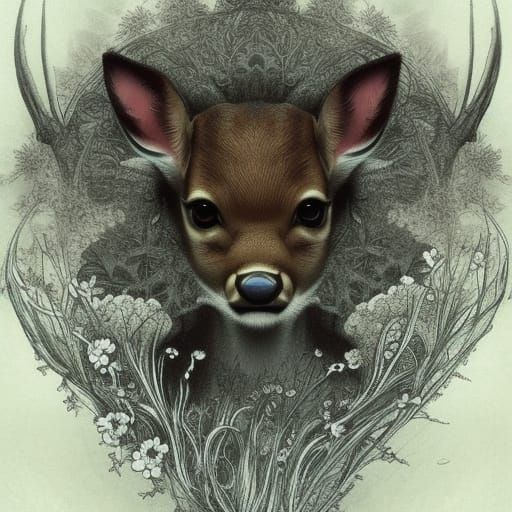 Fawn with Cherry Blossoms in Sinister Abstract Style