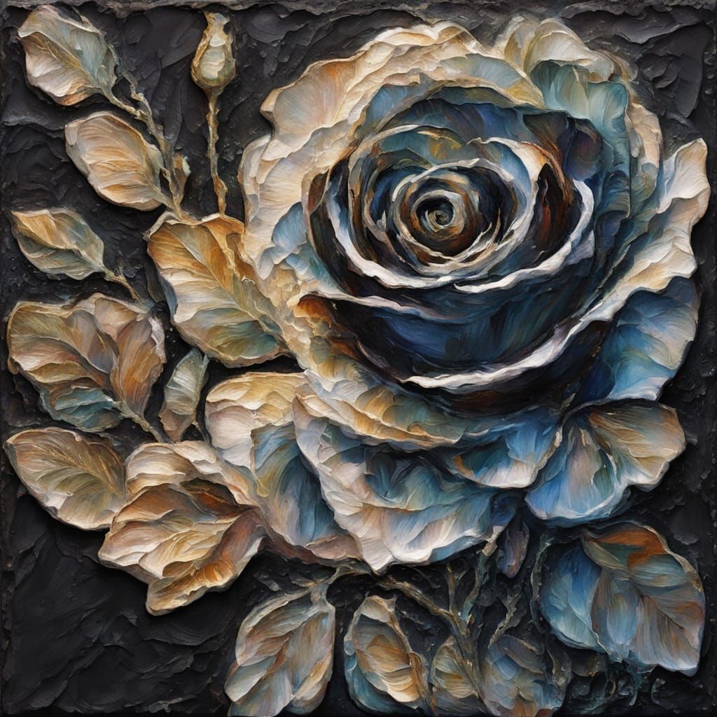 Iridescent Water Rose: Aquatic Rebirth in Impasto