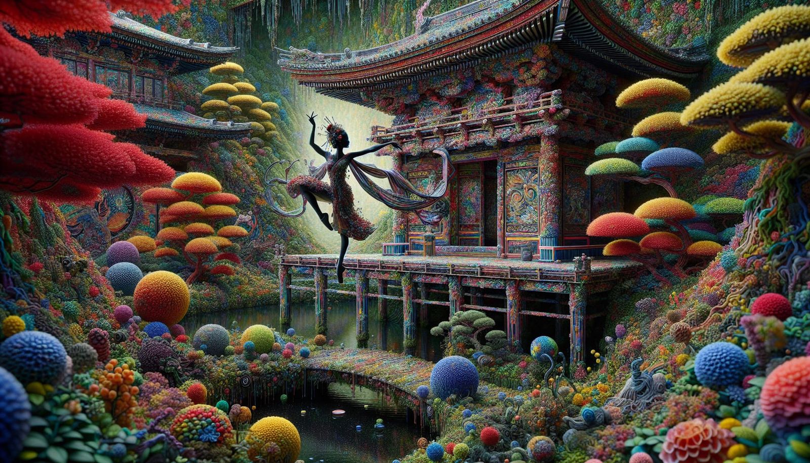 Geisha Ballerina in Japanese Garden Street Art