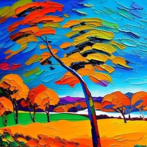 Textured Impressionist Painting with Colourful Layers