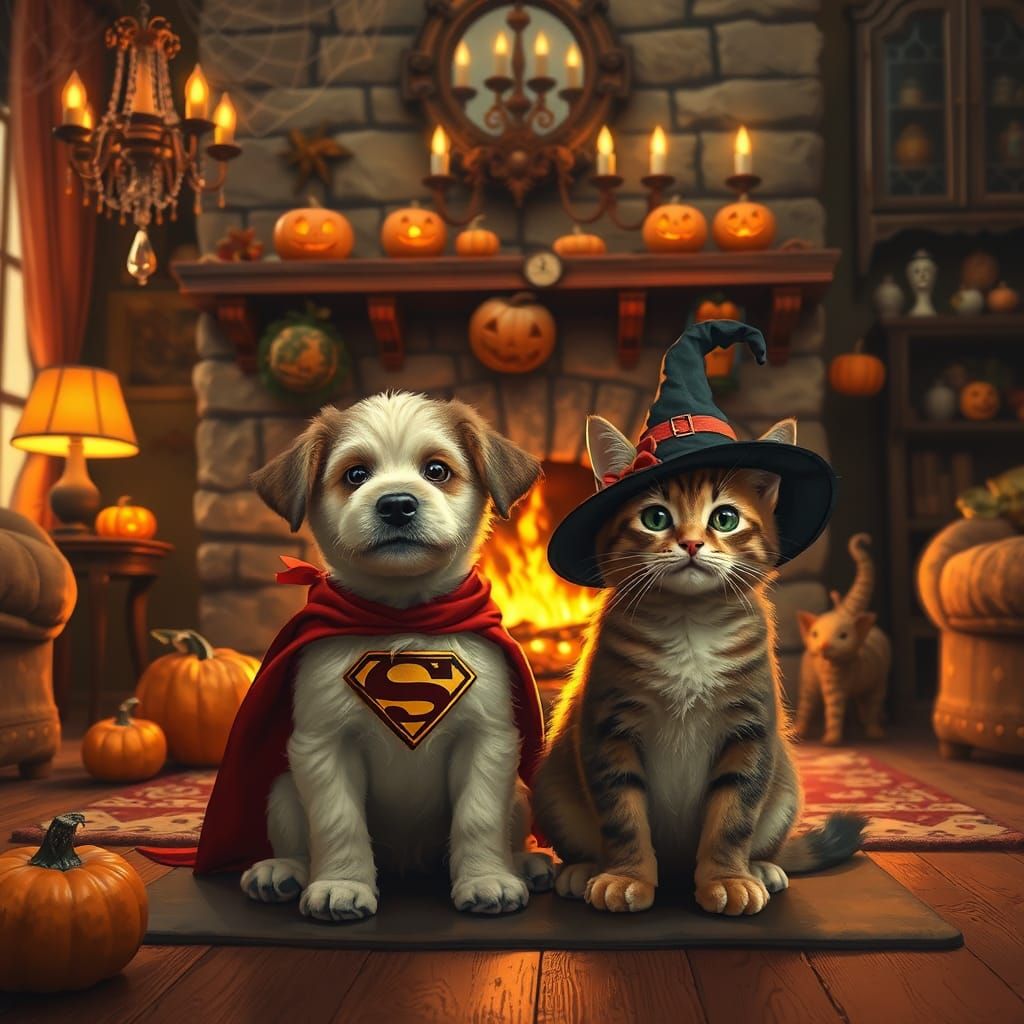 Halloween Pets in Impasto Oil Painting Style