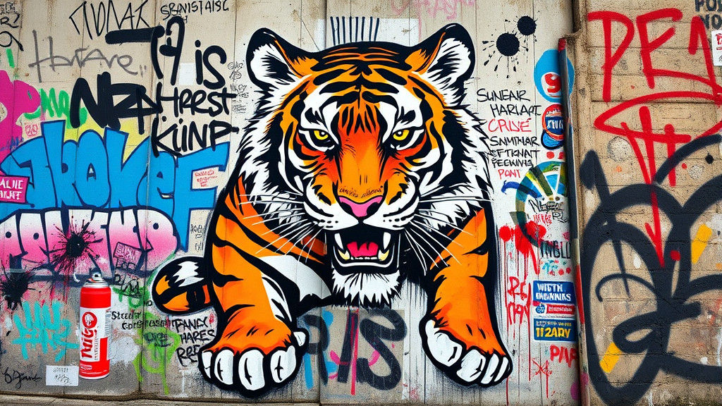 Vibrant Street Art Tiger with Graffiti