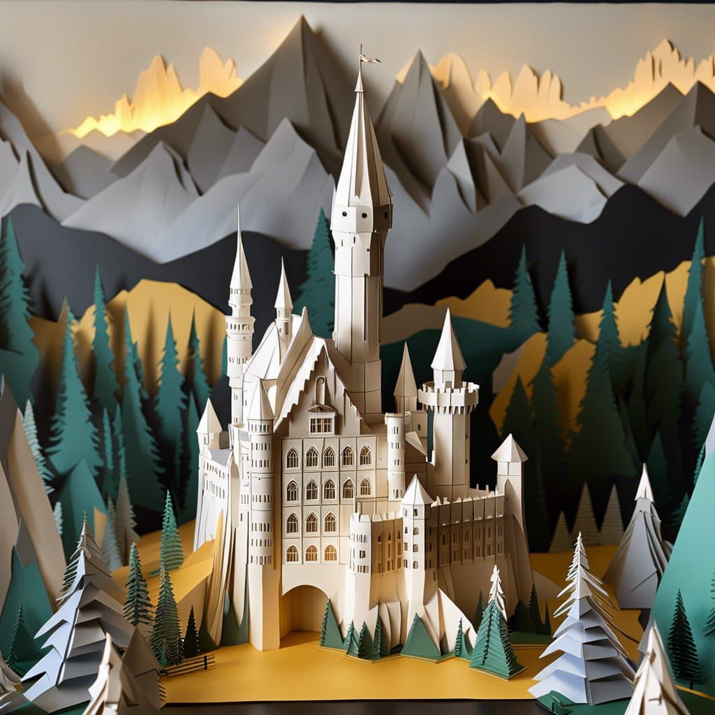 Papercraft Castle: Neuschwanstein Inspired Origami Sculpture