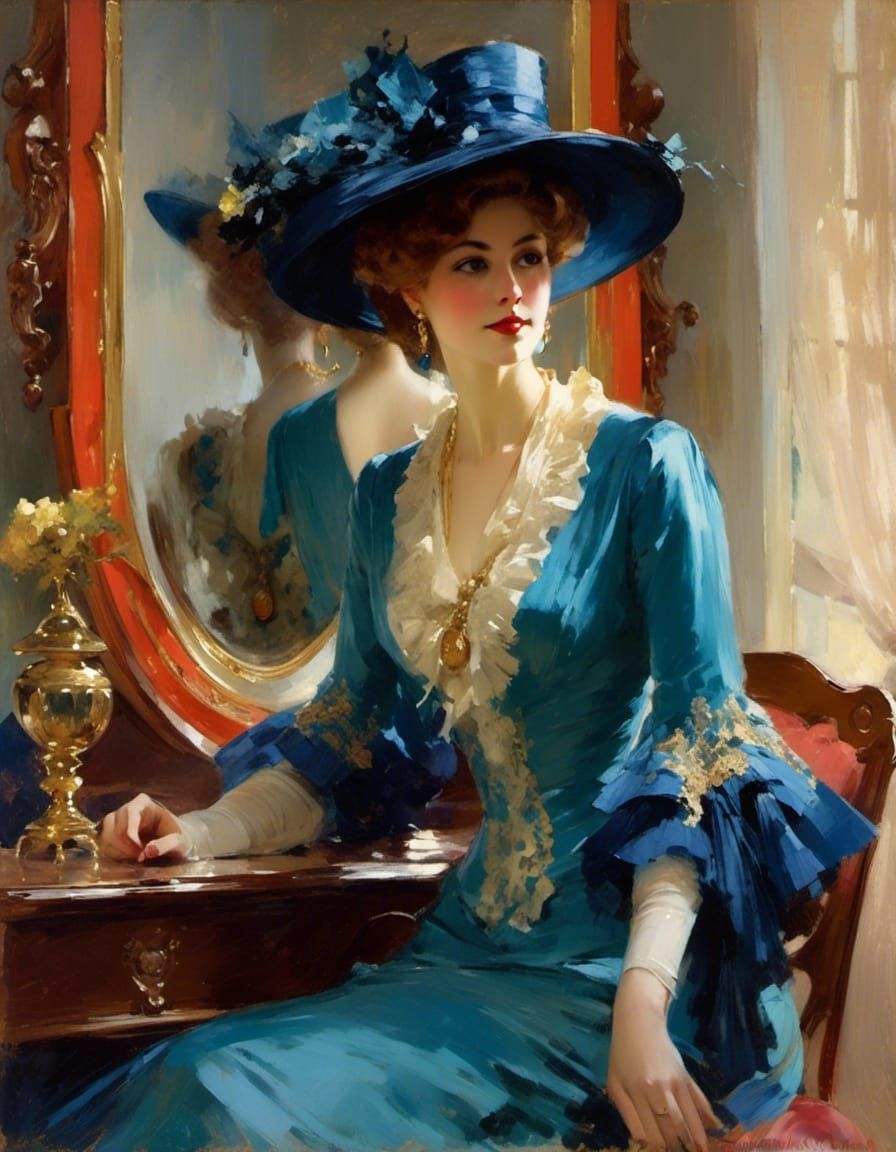 Woman in Blue in Edward Cucuel Style