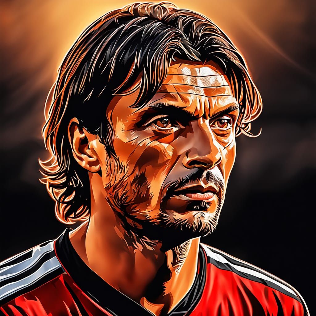 Iconic Footballer Portrait in AC Milan Colors