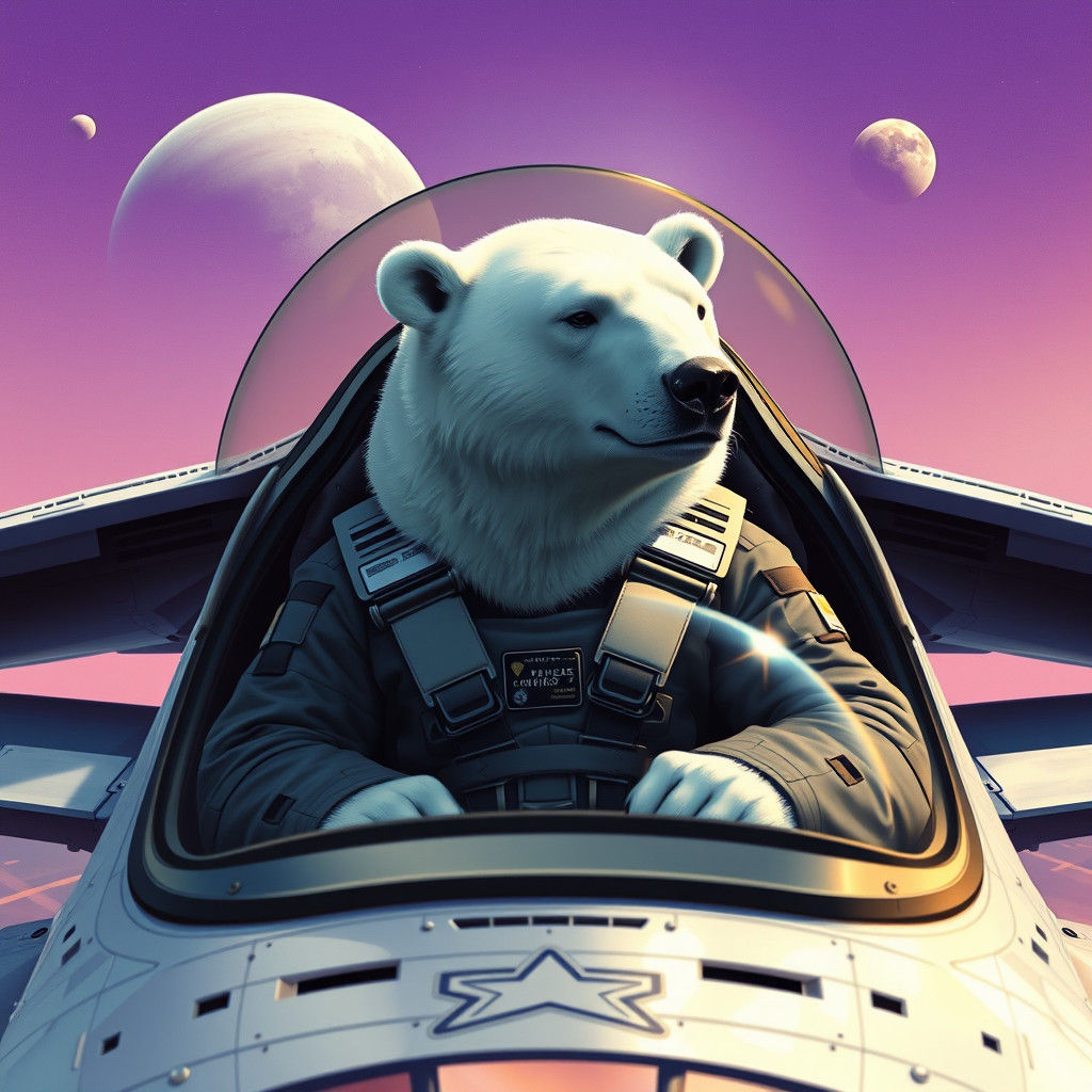 Polar Bear Pilot Ready for Takeoff: Hyperrealistic Art