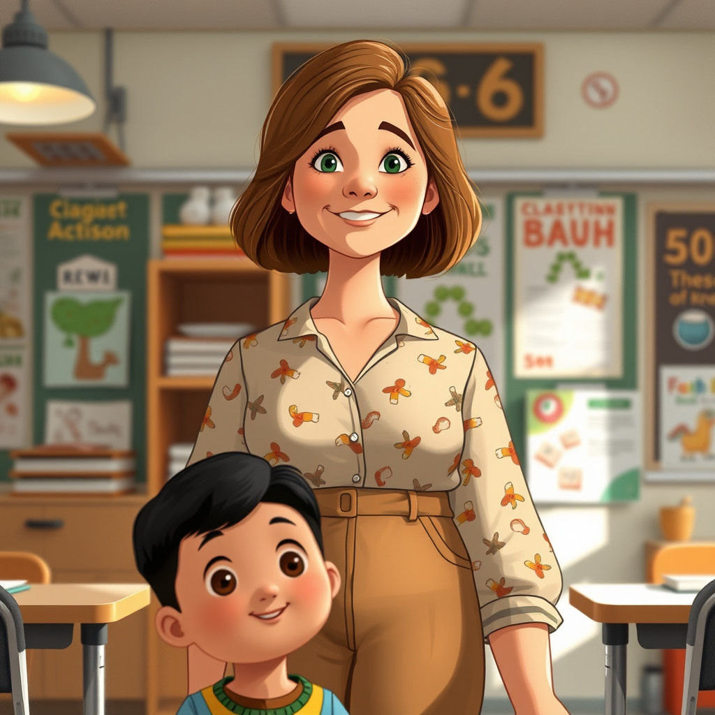 Inviting Portrait of a Teacher in Whimsical Style