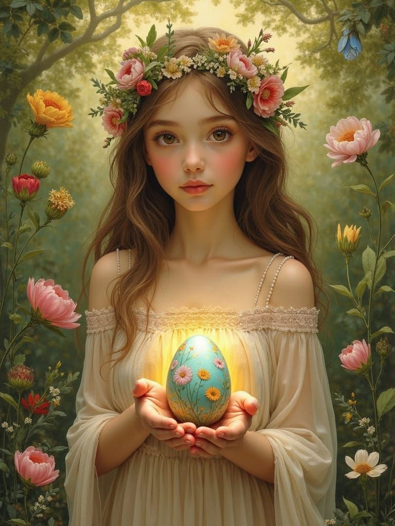 Goddess of Spring in Vibrant Easter Egg Portrait