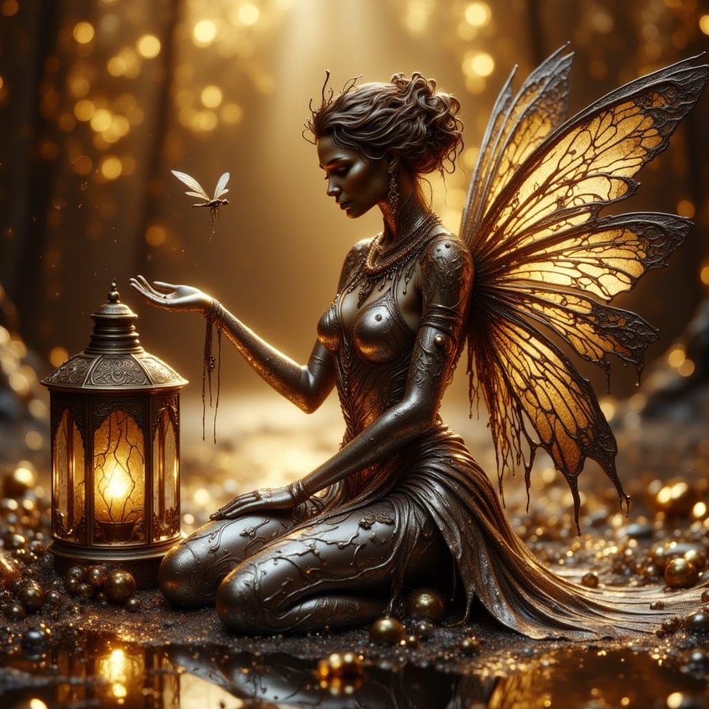 Metallic Fairy with Clockwork Details and Antique Lantern