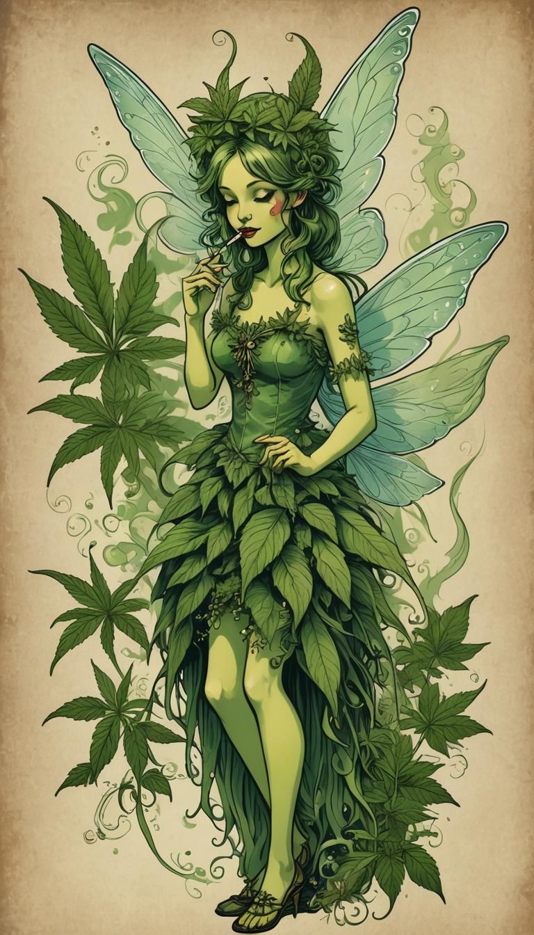 Whimsical Fairy Smoking Marijuana