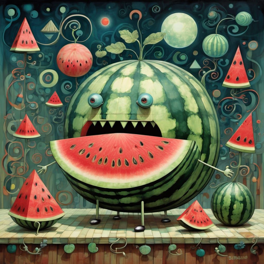 Whimsical Watermelon Portrait in Playful Style