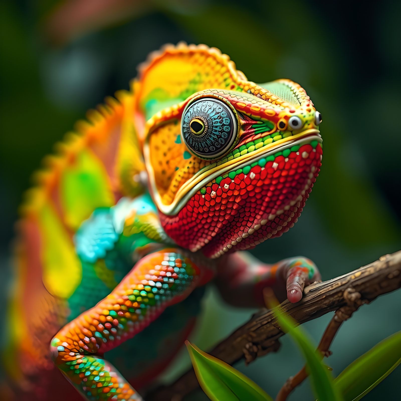 Rainbow Chameleon in Tropical Rainforest: Hyperrealistic Ren...