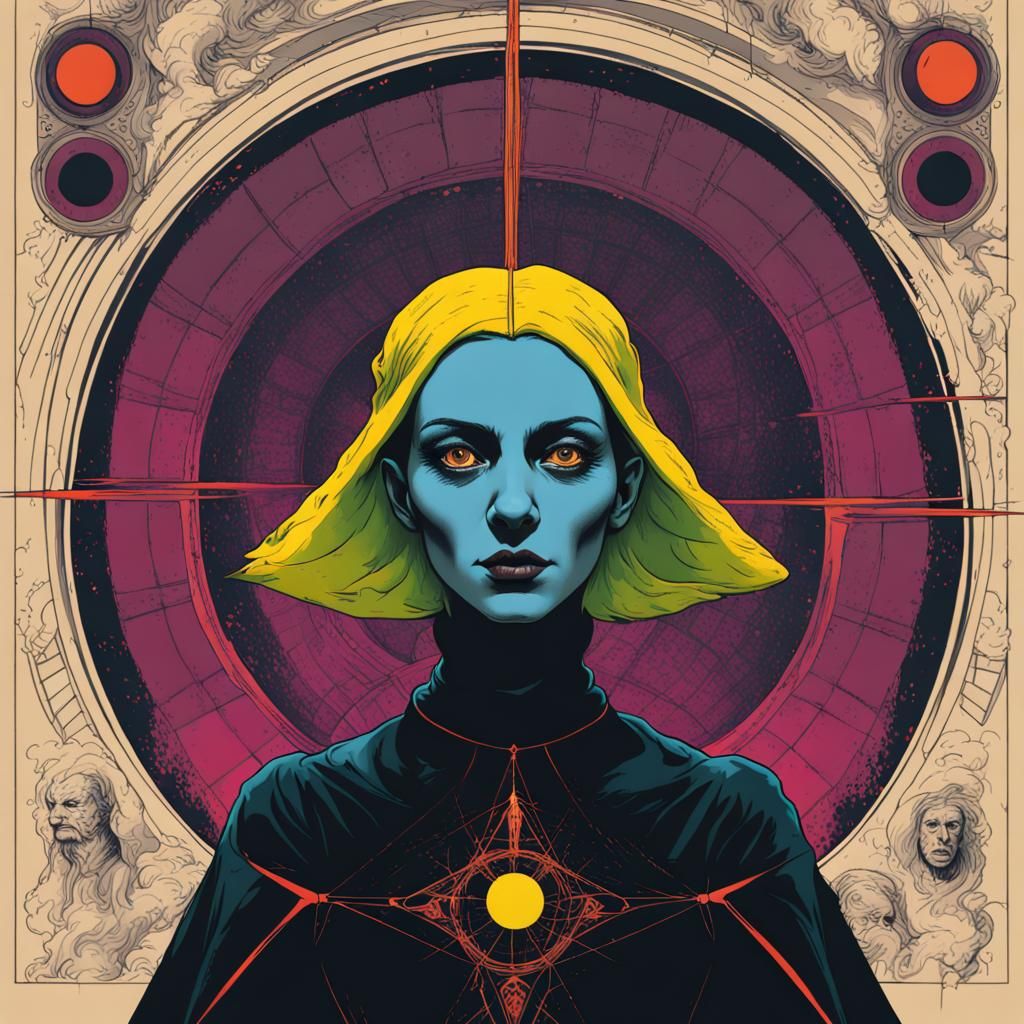 Elfish Witch Horror in Geometric Bauhaus Style