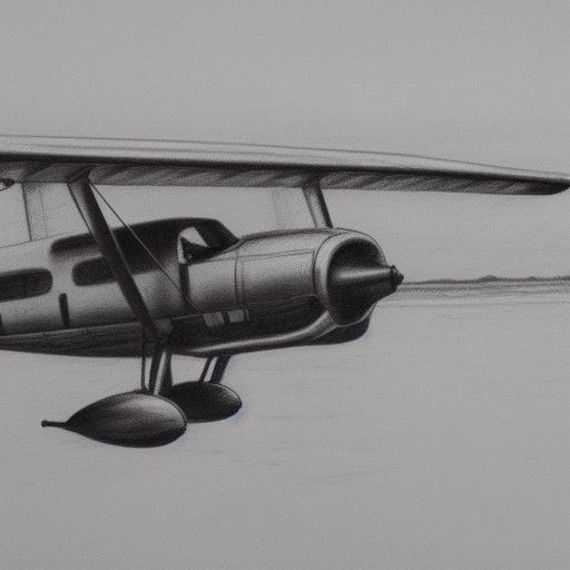 Seaplane Landing: Hyperdetailed Charcoal Drawing