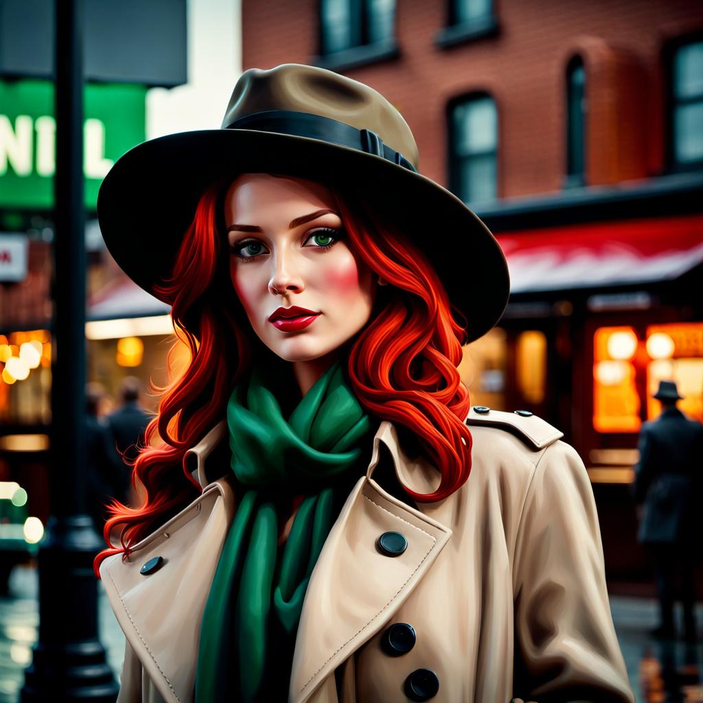 Redhead in Fedora: Realistic Oil Painting